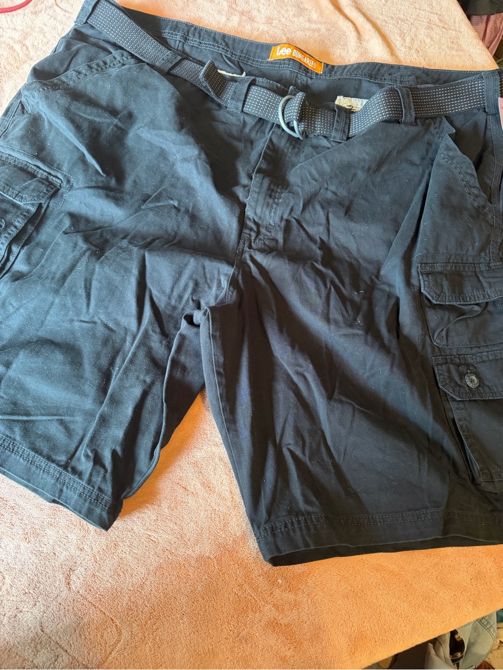 Lee Men's Black Cargo Shorts with Web Belt